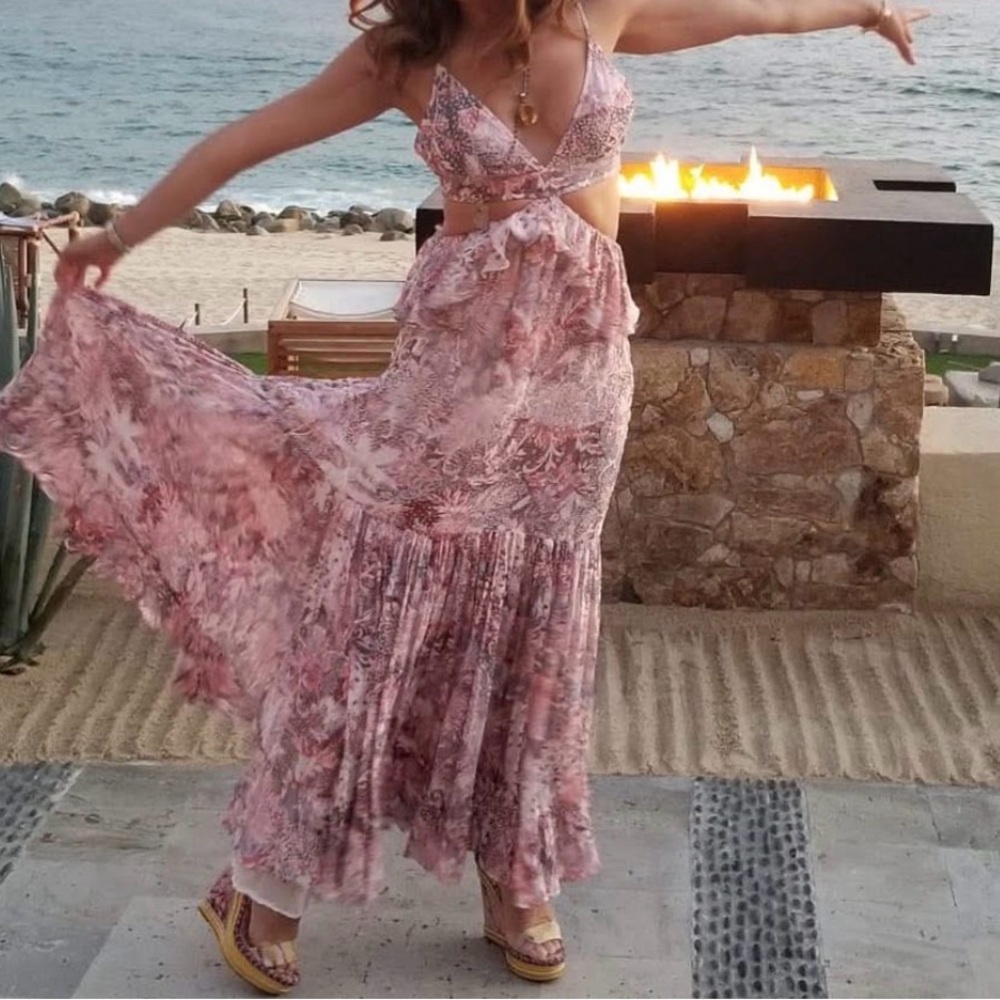Rococo Sand Rose-Pink Floral Cutout Maxi Dress